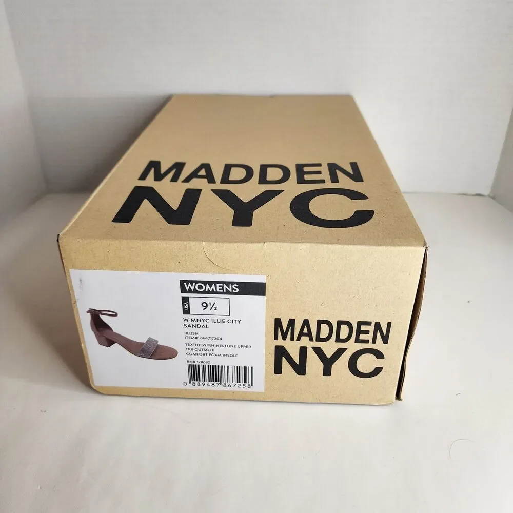 NIB Madden NYC Women's SIZE 9 1/2 Blush Illie City Rhinestone Strappy Sandals